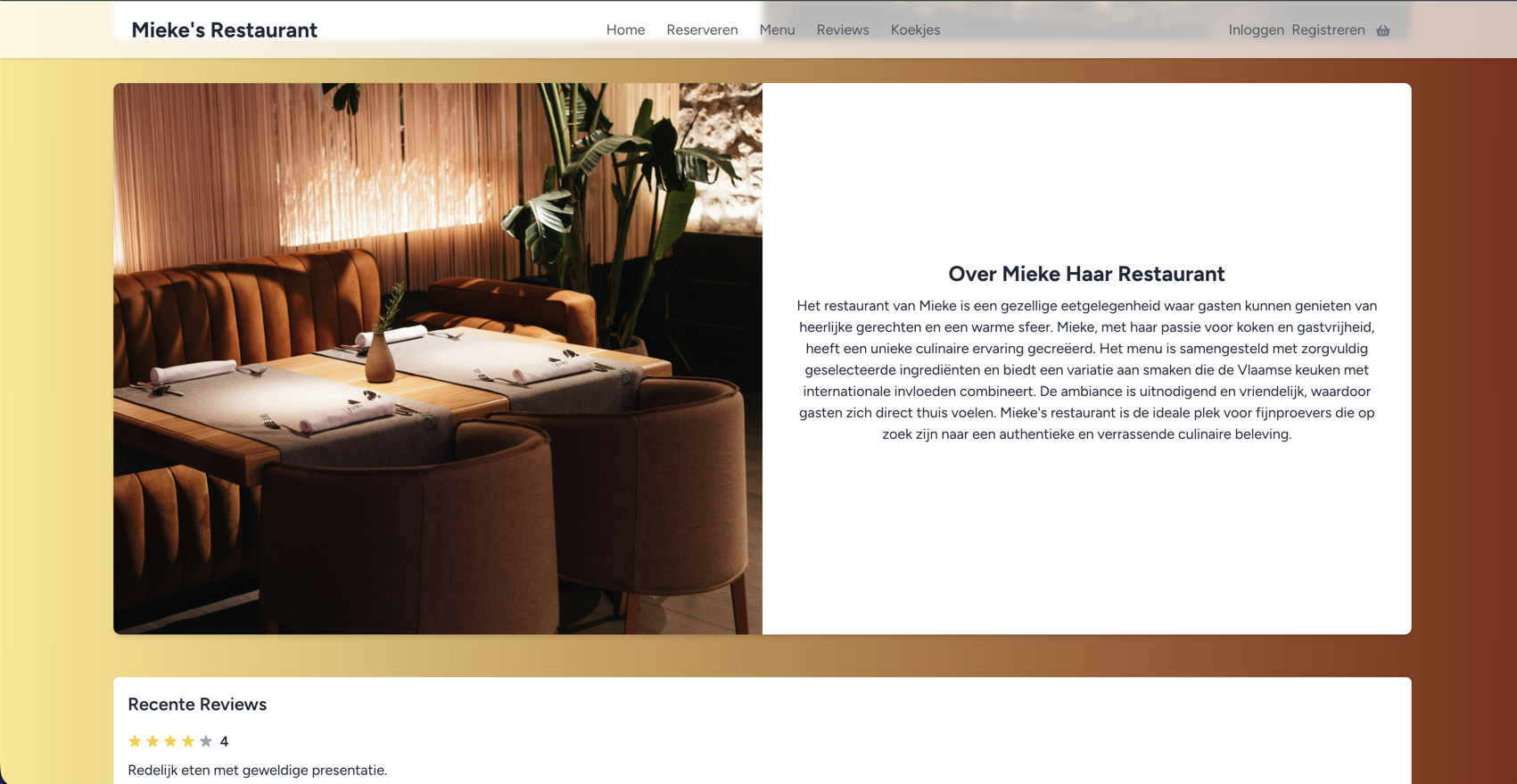Webplatform met reserveringssysteem voor huiskamerrestaurant